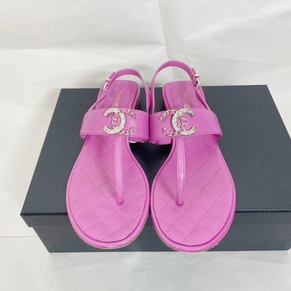 Chanel 21C Lambskin CC Crystal Sandals